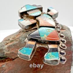 Early vintage ZUNI RAINBOW MAN PIN multi-stone inlay brooch turquoise rainbow