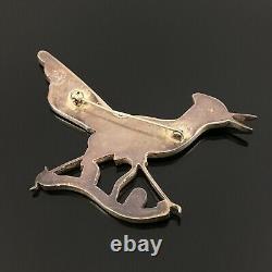 Eddie Beyuka Native American Zuni Silver Stone Inlay Roadrunner Pin Brooch