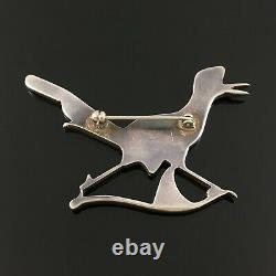 Eddie Beyuka Native American Zuni Silver Stone Inlay Roadrunner Pin Brooch