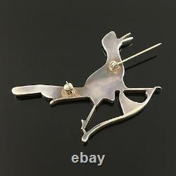 Eddie Beyuka Native American Zuni Silver Stone Inlay Roadrunner Pin Brooch