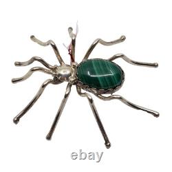 Eddie Secatero Navajo Sterling Silver & Malachite Spider Brooch Pin