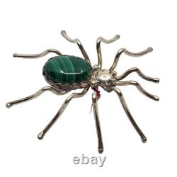 Eddie Secatero Navajo Sterling Silver & Malachite Spider Brooch Pin