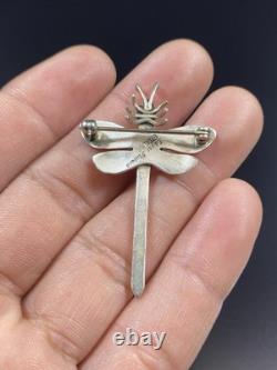 Edgar Platero Navajo VTG Native American Sterling Silver Coral Dragonfly Brooch