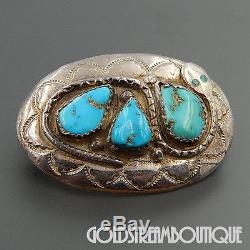 Effie Calavaza Zuni Sterling Silver Gorgeous American Turquoise Snake Pin Brooch