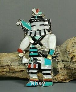 Eldred Martinez Zuni inlay Long Horn Kachina large Pendant Pin brooch