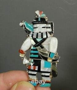 Eldred Martinez Zuni inlay Long Horn Kachina large Pendant Pin brooch