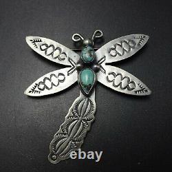 Elegant NAVAJO Hand Stamped Sterling Silver TURQUOISE DRAGONFLY PIN/BROOCH