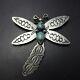 Elegant Navajo Hand Stamped Sterling Silver Turquoise Dragonfly Pin/brooch