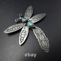 Elegant NAVAJO Hand Stamped Sterling Silver TURQUOISE DRAGONFLY PIN/BROOCH