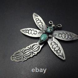 Elegant NAVAJO Hand Stamped Sterling Silver TURQUOISE DRAGONFLY PIN/BROOCH