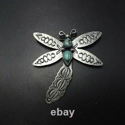 Elegant NAVAJO Hand Stamped Sterling Silver TURQUOISE DRAGONFLY PIN/BROOCH