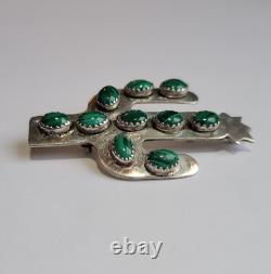 Ella Peter Navajo Sterling Silver Malachite Saguaro Cactus Pendant Brooch Pin