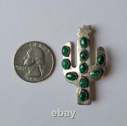 Ella Peter Navajo Sterling Silver Malachite Saguaro Cactus Pendant Brooch Pin