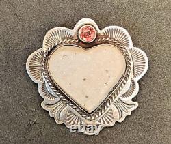Elvis Nelson Navajo Druzy Quartz Heart Pin Brooch Sterling Silver Native Am