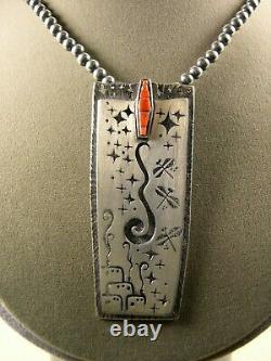 Eric Othole, Zuni-Cochiti, Pin/Pendant, Coral & Sterling Silver