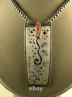 Eric Othole, Zuni-Cochiti, Pin/Pendant, Coral & Sterling Silver