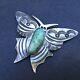 Ernest Bilagody Navajo Hand-stamped Sterling Silver Turquoise Butterfly Pin