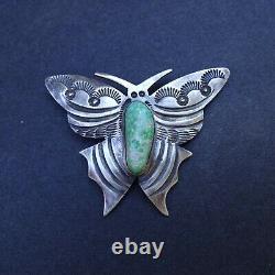 Ernest Bilagody NAVAJO Hand-Stamped Sterling Silver TURQUOISE BUTTERFLY PIN