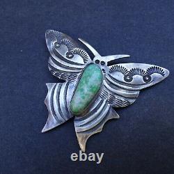 Ernest Bilagody NAVAJO Hand-Stamped Sterling Silver TURQUOISE BUTTERFLY PIN