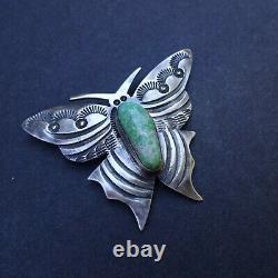 Ernest Bilagody NAVAJO Hand-Stamped Sterling Silver TURQUOISE BUTTERFLY PIN