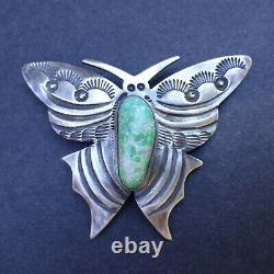 Ernest Bilagody NAVAJO Hand-Stamped Sterling Silver TURQUOISE BUTTERFLY PIN