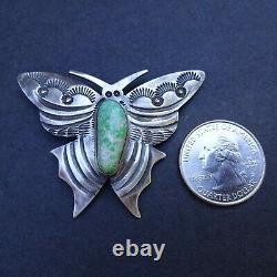 Ernest Bilagody NAVAJO Hand-Stamped Sterling Silver TURQUOISE BUTTERFLY PIN