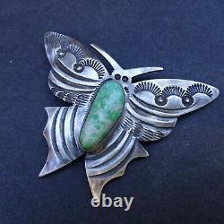 Ernest Bilagody NAVAJO Hand-Stamped Sterling Silver TURQUOISE BUTTERFLY PIN
