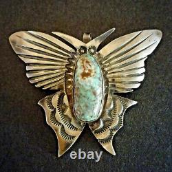 Ernest Bilagody NAVAJO Sterling Silver DRY CREEK TURQUOISE BUTTERFLY PIN