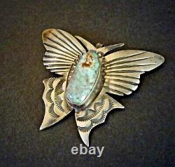 Ernest Bilagody NAVAJO Sterling Silver DRY CREEK TURQUOISE BUTTERFLY PIN