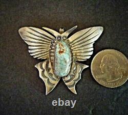 Ernest Bilagody NAVAJO Sterling Silver DRY CREEK TURQUOISE BUTTERFLY PIN