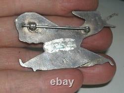 Estate roadrunner sterling silver horn turquoise MOP spiny oyster pin pawn 2.25