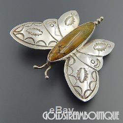 Etta Endito Navajo Sterling Silver Brown Tortoise Turquoise Butterfly Brooch Pin