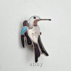 Eva Etsate Zuni Sterling Silver Gemstone Inlay Hummingbird Brooch Pin Pendant