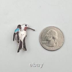 Eva Etsate Zuni Sterling Silver Gemstone Inlay Hummingbird Brooch Pin Pendant