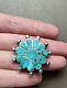 Exceptional Vtg C. 1950 Zuni Handmade Sterling Silver Turquoise Inlay Pin Brooch