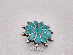 Exceptional Vtg c. 1950 Zuni Handmade Sterling Silver Turquoise Inlay Pin Brooch