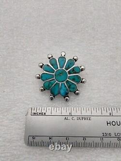 Exceptional Vtg c. 1950 Zuni Handmade Sterling Silver Turquoise Inlay Pin Brooch