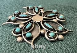 Exceptionally Lovely Zuni Silver Native American Turquoise Signed Vintage Brooch