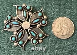 Exceptionally Lovely Zuni Silver Native American Turquoise Signed Vintage Brooch