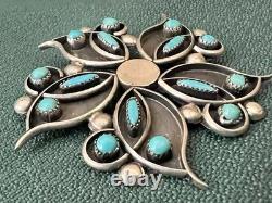 Exceptionally Lovely Zuni Silver Native American Turquoise Signed Vintage Brooch