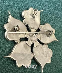 Exceptionally Lovely Zuni Silver Native American Turquoise Signed Vintage Brooch
