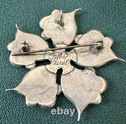 Exceptionally Lovely Zuni Silver Native American Turquoise Signed Vintage Brooch