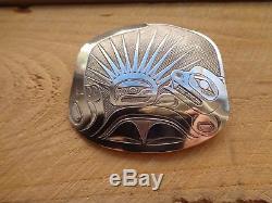 Exquisite Northwest Coast Etched Sterling Pendant/Pin With Otter & Sea Urchin