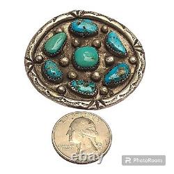Exquisite VINTAGE NAVAJO OLD Red Mountain TURQUOISE CLUSTER Sterling Silver Pin