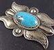 Exquisite Vintage Navajo Hand Stamped Sterling Silver & Turquoise Pin/brooch