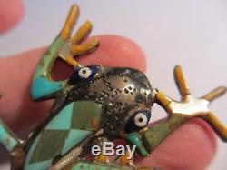 Exquisite Vintage Southwest Sterling Inlaid Semi Precious Stone Frog Pin/pendant