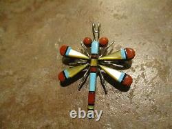 Exquisite Vintage ZUNI Sterling Silver Inlay DRAGON FLY Pin & Pendant