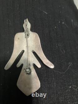 FINE Zuni Silver Pin Brooch Peyote Water Bird Native American Bold Colors