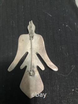 FINE Zuni Silver Pin Brooch Peyote Water Bird Native American Bold Colors