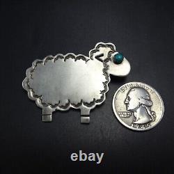FLUFFY SHEEP Signed NAVAJO Hand Stamped Sterling Silver TURQUOISE PIN/BROOCH